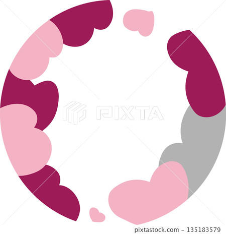 Cute pink hand-drawn heart background illustration, round heart frame Cute pink hand-drawn heart background illustration, round heart frame 135183579