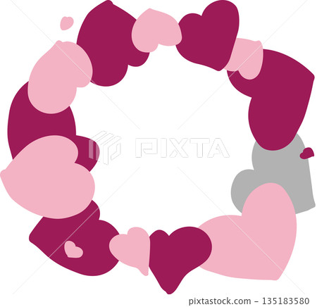 Cute background illustration of pink hand-drawn hearts and a round heart wreath-style frame Cute background illustration of pink hand-drawn hearts and a round heart wreath-style frame 135183580