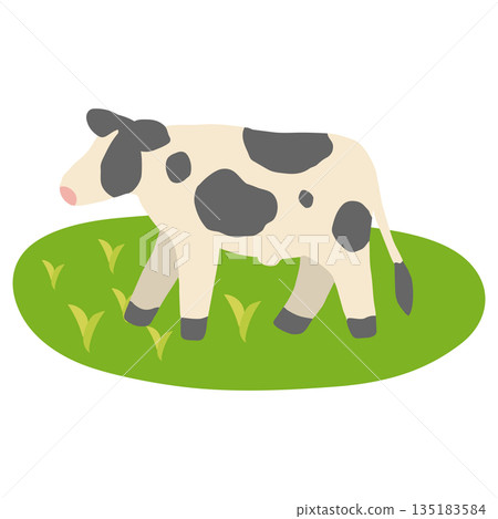 一幅乳牛走過草地的插圖 135183584