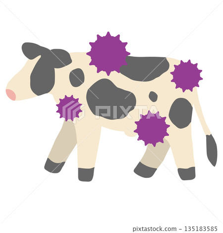 Illustration of a dairy cow infected with a disease or virus Illustration of a dairy cow infected with a disease or virus 135183585