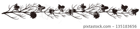 手繪單色洋甘菊插圖(邊框、花圈、圖案等) 手繪單色洋甘菊插圖(邊框、花圈、圖案等) 135183656
