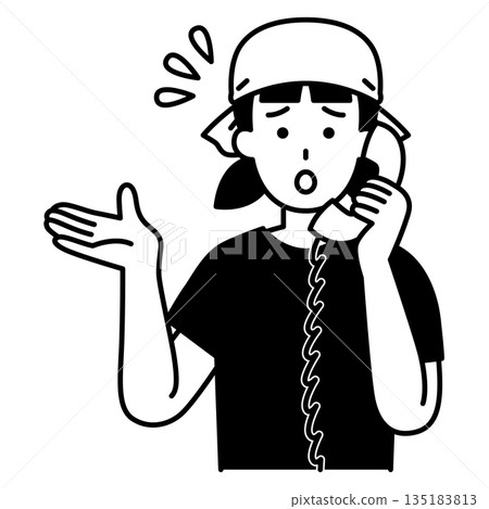 A female izakaya waitress is confused when answering the phone A female izakaya waitress is confused when answering the phone 135183813