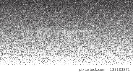 Abstract noise pattern with fine grain effect. Seamless white background features stipple texture and gradient fade, ideal for vintage poster design or modern overlay graphics. 135183871