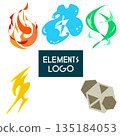 奇幻元素屬性標誌與圖示集 | 火、水、風、雷、土 135184053