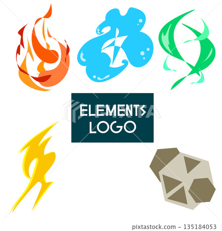 Fantasy attribute element logo and icon set | Fire, Water, Wind, Lightning, Earth 135184053