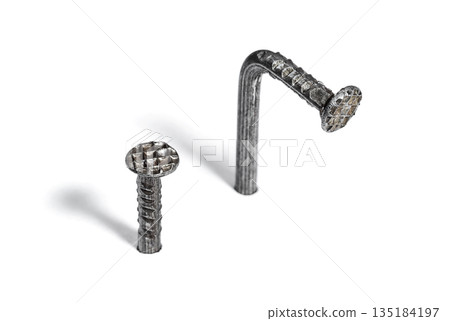 Curved and straight nails hammered into a white surface 135184197