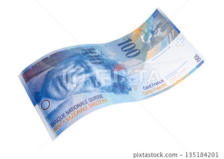 Curved banknote of the hundred Swiss francs Curved banknote of the hundred Swiss francs 135184201