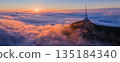 Beautiful Sunset over Famous Mountain Hotel Jested , Aerial Shot Above Clouds 135184340