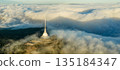 Beautiful Sunset over Famous Mountain Hotel Jested , Aerial Shot Above Clouds 135184347