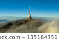 Beautiful Sunset over Famous Mountain Hotel Jested , Aerial Shot Above Clouds 135184351