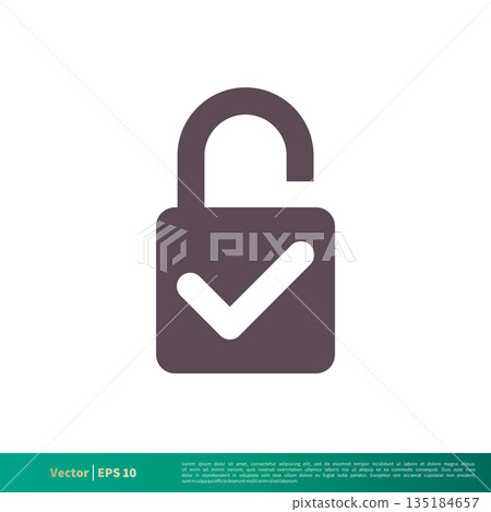 Padlock Check Mark Icon Vector Logo Template Illustration Design. Vector EPS 10. 135184657