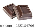 Dark chocolate square pieces on a white background 135184706
