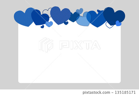 白色背景上的各種藍色心形邊框向量圖[橫向] 135185171