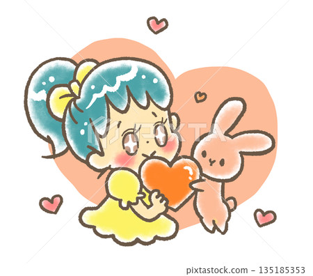 A girl with a big heart and a rabbit A girl with a big heart and a rabbit 135185353