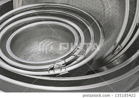 Group of round stainless steel collanders Group of round stainless steel collanders 135185422