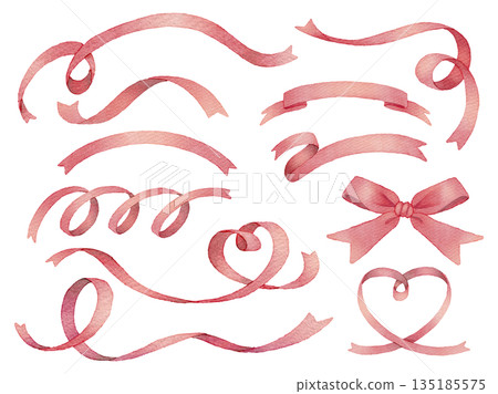 Ribbon hand-drawn watercolor illustration set Ribbon hand-drawn watercolor illustration set 135185575