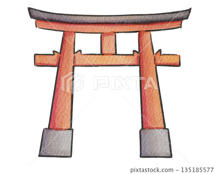 Torii gate hand-drawn watercolor illustration 135185577