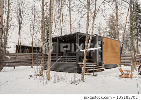 Quiet woodland sanctuary with elevated deck amidst snowy scenery Quiet woodland sanctuary with elevated deck amidst snowy scenery 135185708
