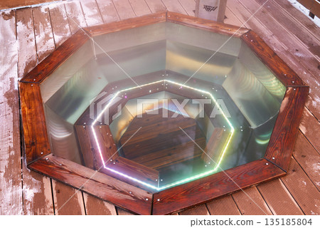 Artistic plunge pool with lively LED illumination and modern design Artistic plunge pool with lively LED illumination and modern design 135185804