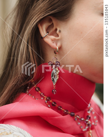 Elegant jewelry portrait, Closeup of stylish woman accessories Elegant jewelry portrait, Closeup of stylish woman accessories 135185843