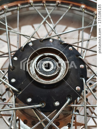 close up of a bicycle wheel close up of a bicycle wheel 135186185