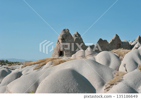 unusual landscape of the tuff mountains in Cappadocia in central Turkey 135186649