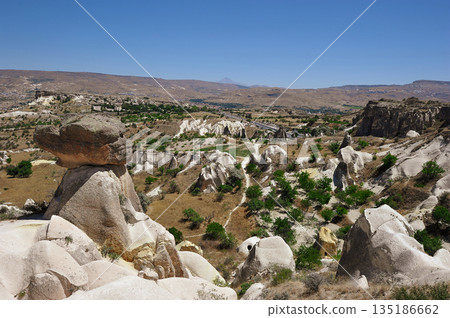 "Three Beauties" are rock formations located near the city of Urgup in Cappadocia 135186662