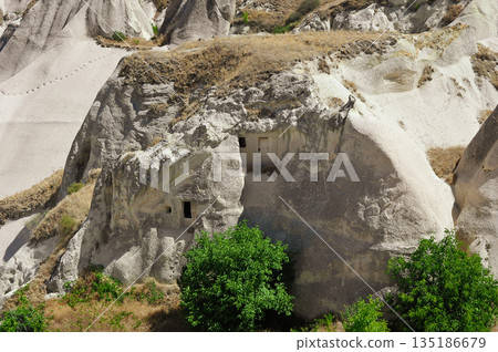 rock formations located near the city of Uchisar in Cappadocia, Turkey 135186679