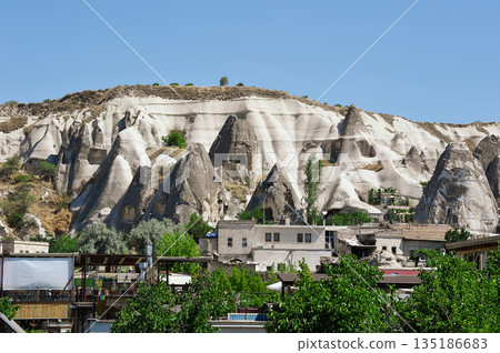 rock formations located near the city of Uchisar in Cappadocia, Turkey rock formations located near the city of Uchisar in Cappadocia, Turkey 135186683