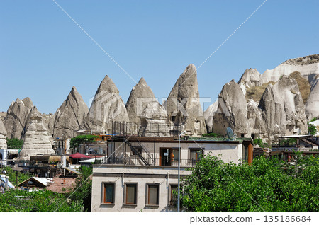 rock formations located near the city of Uchisar in Cappadocia, Turkey 135186684