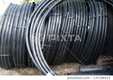 High-density polyethylene pipes for the transmission of liquids and gases. Used for high-pressure pipelines, water and gas lines High-density polyethylene pipes for the transmission of liquids and gases. Used for high-pressure pipelines, water and gas lines 135186825