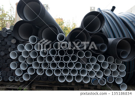 High-density polyethylene pipes for the transmission of liquids and gases. Used for high-pressure pipelines, water and gas lines High-density polyethylene pipes for the transmission of liquids and gases. Used for high-pressure pipelines, water and gas lines 135186834