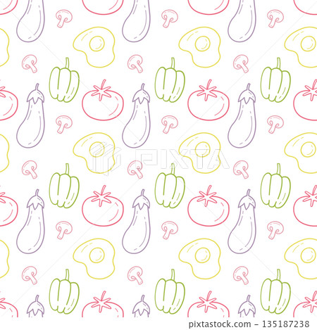 Cute Seamless Pattern with Vegetables Tomato Pepper Eggplant Mushroom Egg Cute Seamless Pattern with Vegetables Tomato Pepper Eggplant Mushroom Egg 135187238