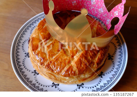 Galette des Rois on a plate Galette des Rois on a plate 135187267