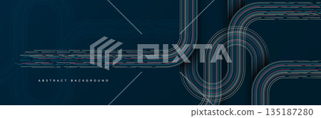 Abstract line art background. Retro geometric lines design. Vintage stripes. Futuristic style. Horizontal banner template. Suit for header, cover, advertising, website, presentation 135187280