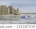 icebreaker and river tram in Nagatinsky backwater in Moscow 135187330