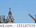view of the Spassky Cathedral and construction crane in Moscow 135187339