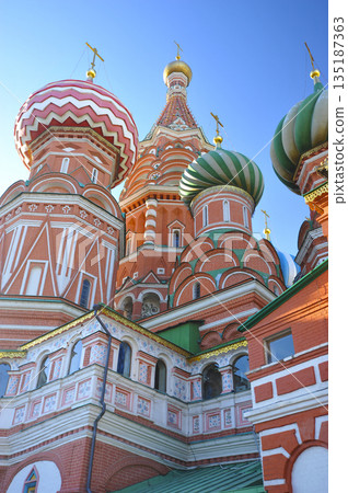 view of the domes of St. Basil's Cathedral in Moscow view of the domes of St. Basil's Cathedral in Moscow 135187363