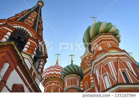 view of the domes of St. Basil's Cathedral in Moscow view of the domes of St. Basil's Cathedral in Moscow 135187364