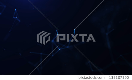 Minimal abstract blue plexus background with digital dots and connecting lines. Futuristic network structure representing data flow and modern technology concept. 135187390