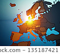 European sunrise map, Illustrated European map showing dawn light with modern thematic elements 135187421