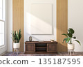 A Vertical Frameless Canvas on Light Wall in Modern Interior. 3D Render. 135187595