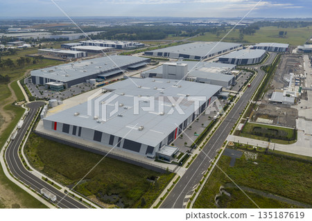Drone photograph of buildings in the Kemps Creek industrial precinct 135187619