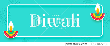 happy diwali celebration banner with artistic diya 135187752