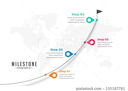 infographic milestone route map template with colorful location pointer infographic milestone route map template with colorful location pointer 135187781