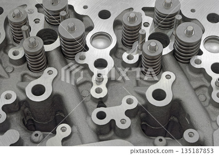 Cylinder head of an internal combustion engine with the cover removed Cylinder head of an internal combustion engine with the cover removed 135187853