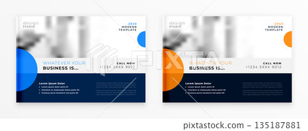 set of business annual stationery layout with orange and blue theme 135187881
