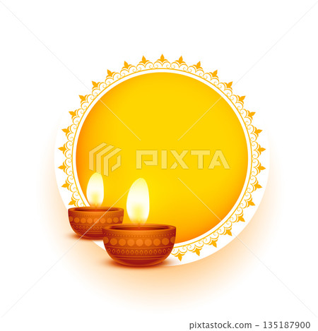 realistic diwali diya on yellow decorative frame with text space realistic diwali diya on yellow decorative frame with text space 135187900