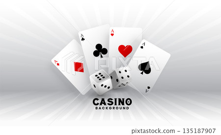 3d gambling dice poker banner with playing ace card design 135187907