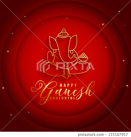 ganesh chaturthi festive red background with golden lord ganpati 135187957